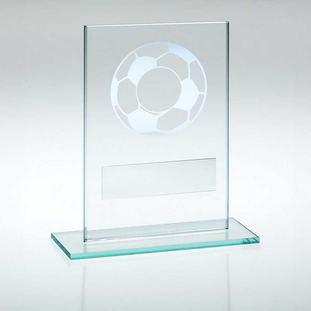 JADE GLASS WITH SILVER FOOTBALL AND PLATE (1in CENTRE) - 4.5in - Optimum Teamwear