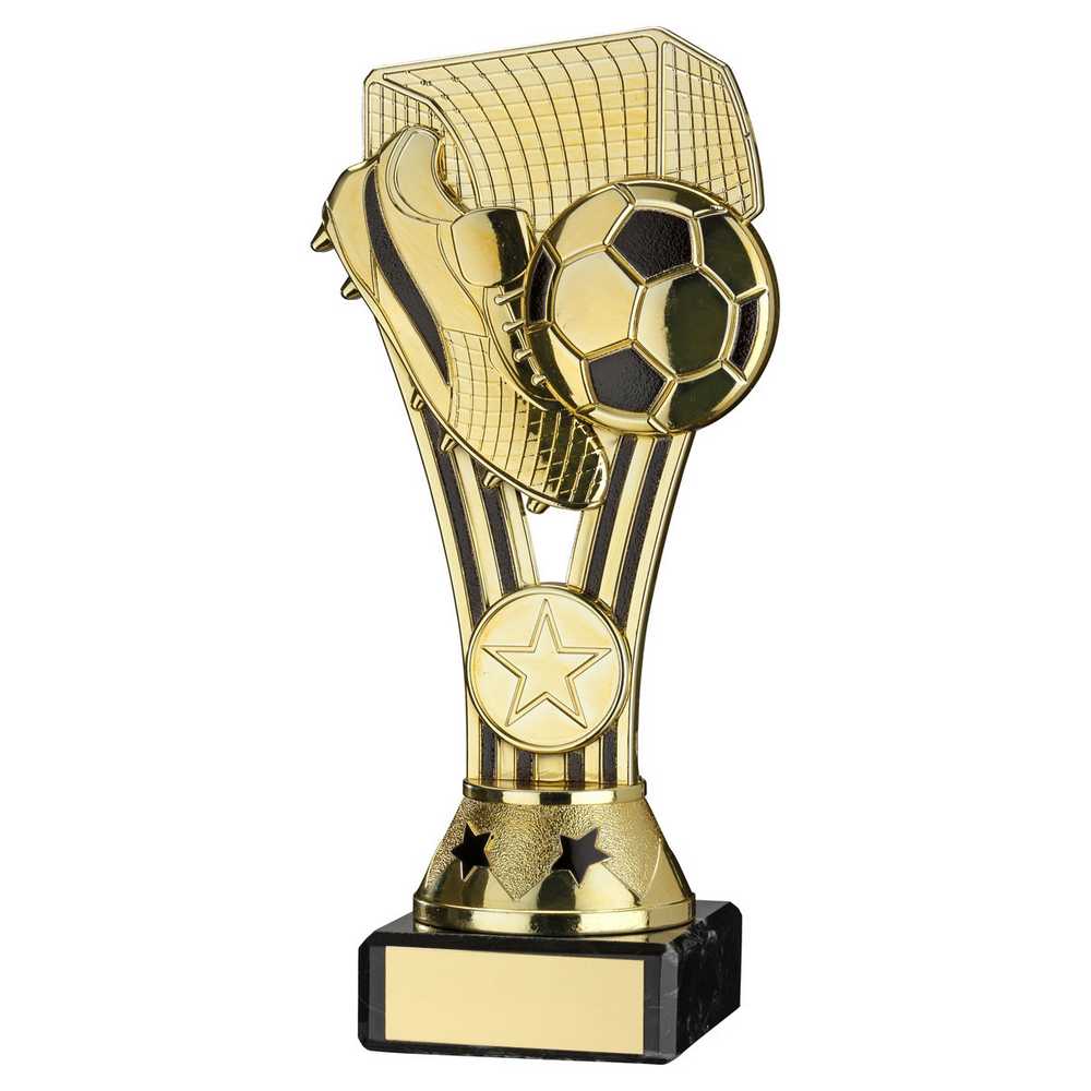 GOLD/BLACK PLASTIC 'WEMBLEY' FIGURE ON BLACK MARBLE TROPHY - (1in CEN) - 6.75in - Optimum Teamwear