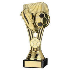 GOLD/BLACK PLASTIC 'WEMBLEY' FIGURE ON BLACK MARBLE TROPHY - (1in CEN) - 6.75in - Optimum Teamwear