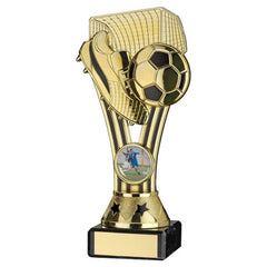 GOLD/BLACK PLASTIC 'WEMBLEY' FIGURE ON BLACK MARBLE TROPHY - (1in CEN) - 6.75in - Optimum Teamwear