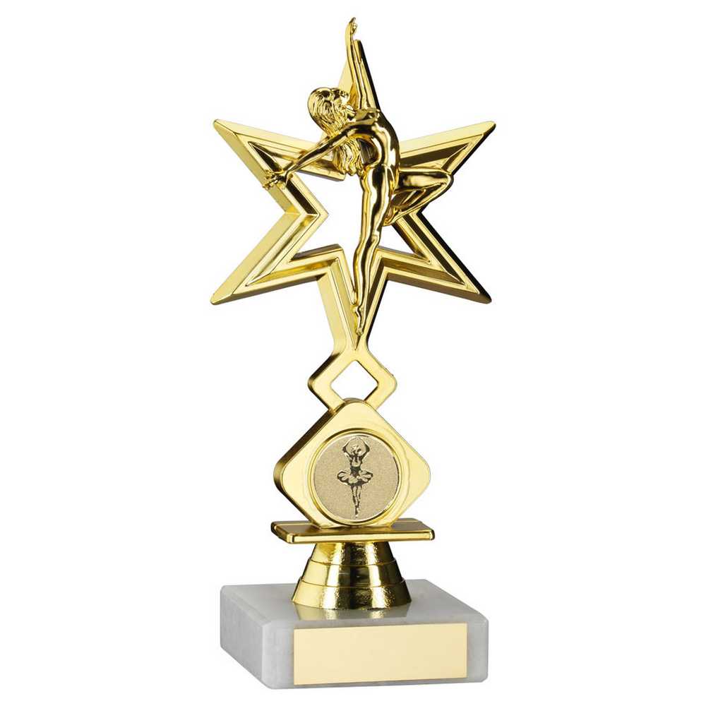 GOLD 'DANCE/GYM' STAR FIGURE ASSEMBLED ON MARBLE (1in CEN) - 7in