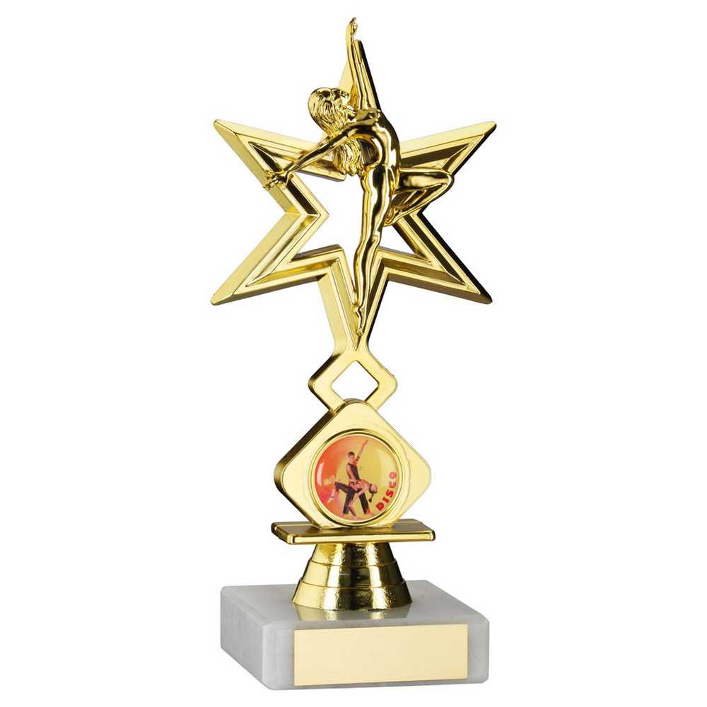 GOLD 'DANCE/GYM' STAR FIGURE ASSEMBLED ON MARBLE (1in CEN) - 7in