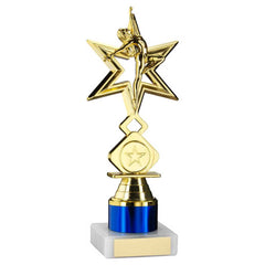 GOLD/BLUE 'DANCE/GYM' STAR FIGURE ASSEMBLED ON MARBLE (1" CEN/1" TUBE) - 8in