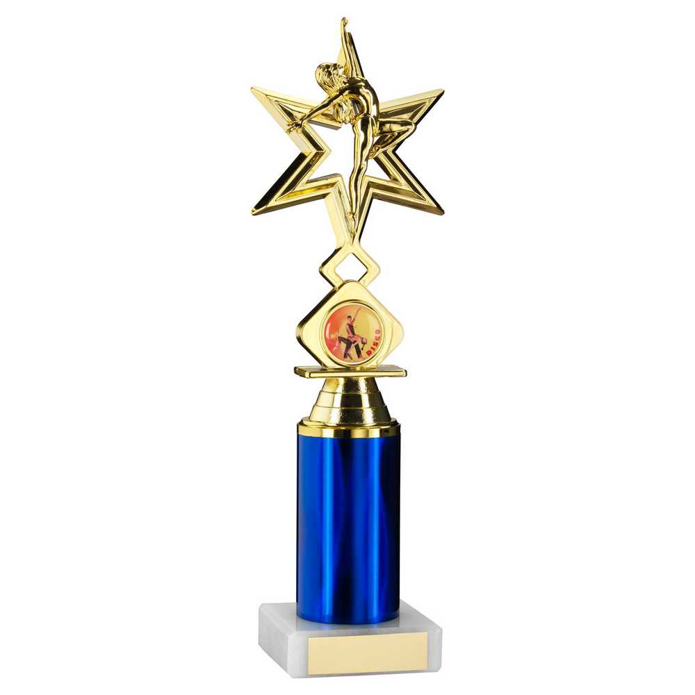 GOLD/BLUE 'DANCE/GYM' STAR FIGURE ASSEMBLED ON MARBLE (1" CEN/3" TUBE) - 10in