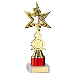 GOLD/RED 'DANCE/GYM' STAR FIGURE ASSEMBLED ON MARBLE (1" CEN/1" TUBE) - 8in