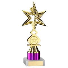 GOLD/PURPLE 'DANCE/GYM' STAR FIGURE ASSEMBLED ON MARBLE (1" CEN/1" TUBE) - 8in