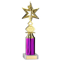 GOLD/PURPLE 'DANCE/GYM' STAR FIGURE ASSEMBLED ON MARBLE (1" CEN/3" TUBE) - 10in