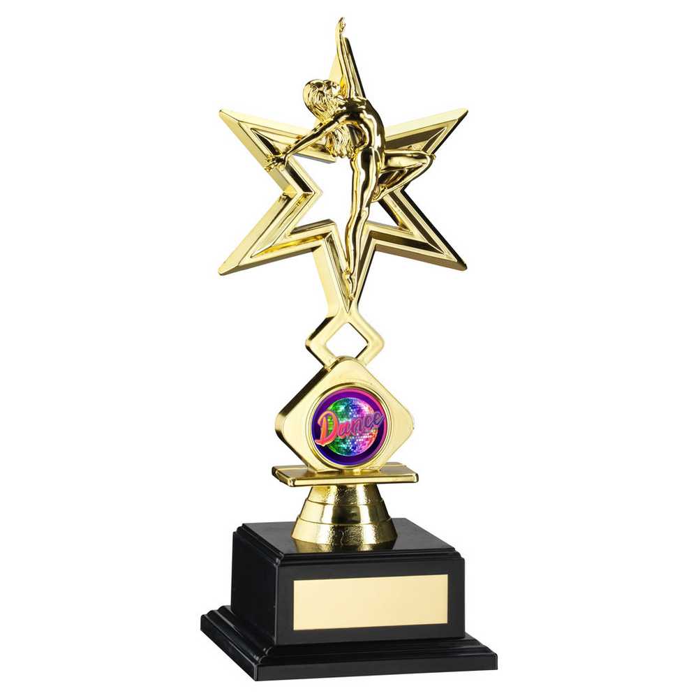 GOLD PLASTIC 'DANCE/GYM' STAR FIGURE ASSEMBLED ON BASE (1in CEN) - 8in