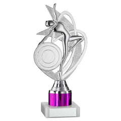 SILVER/PURPLE 'DANCE/GYM' FIGURE ASSEMBLED ON MARBLE (2" CEN/1" TUBE) - 8in