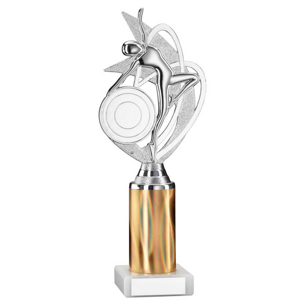 SILVER/GOLD 'DANCE/GYM' FIGURE ASSEMBLED ON MARBLE (2" CEN/3" TUBE) - 10in