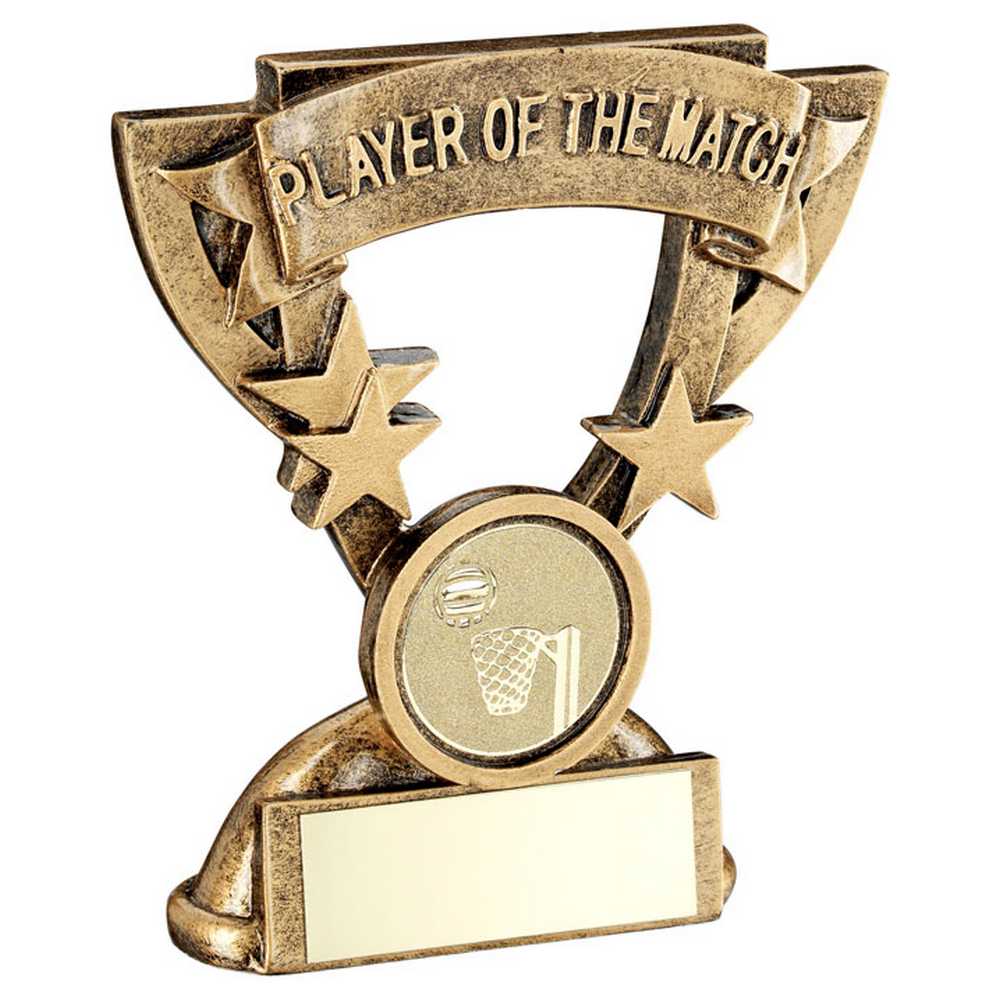 BRZ/GOLD PLAYER OF THE MATCH MINI CUP WITH NETBALL INSERT AND PLATE - 3.75in