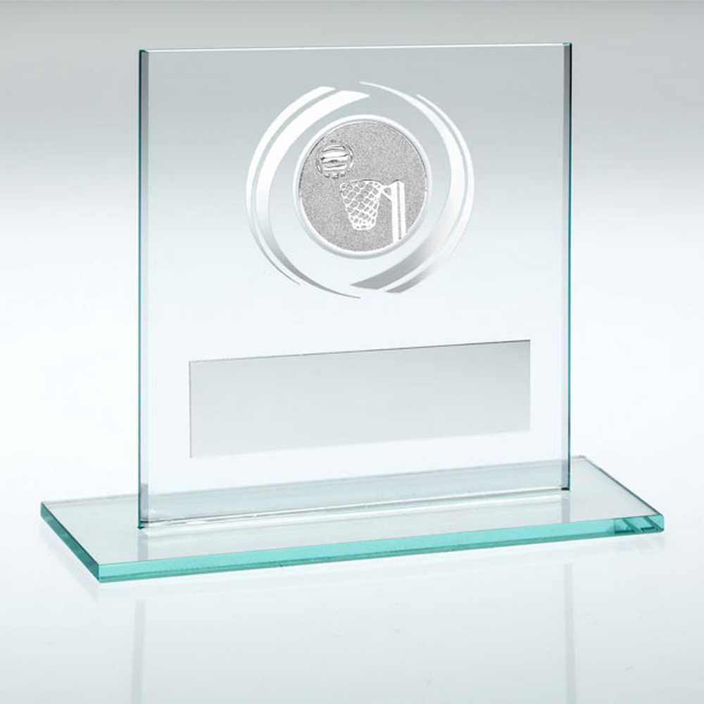 JADE/SILVER GLASS WITH NETBALL INSERT AND PLATE - 3.25in