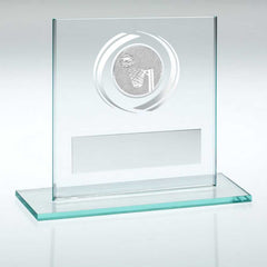JADE/SILVER GLASS WITH NETBALL INSERT AND PLATE - 3.25in