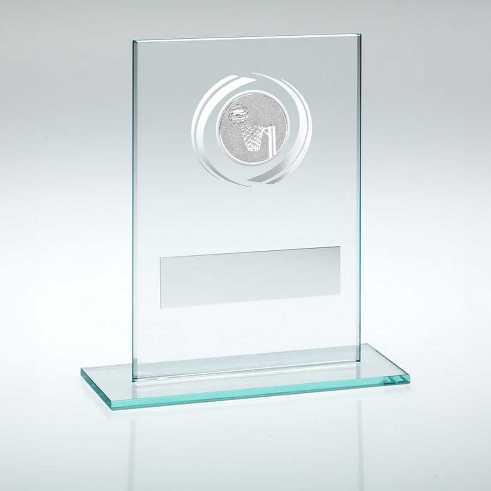 JADE/SILVER GLASS WITH NETBALL INSERT AND PLATE - 4.5in - Optimum Teamwear