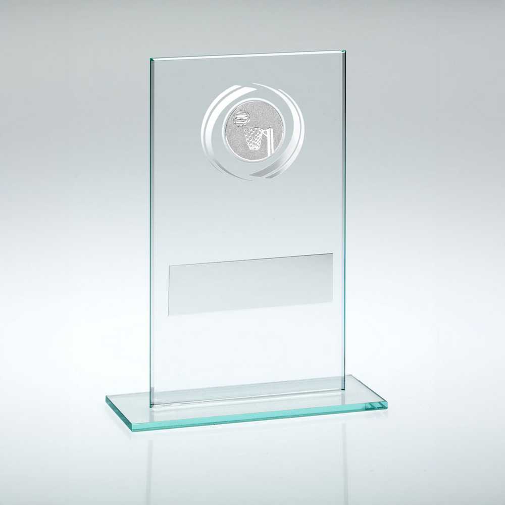 JADE/SILVER GLASS WITH NETBALL INSERT AND PLATE - 5.5in - Optimum Teamwear