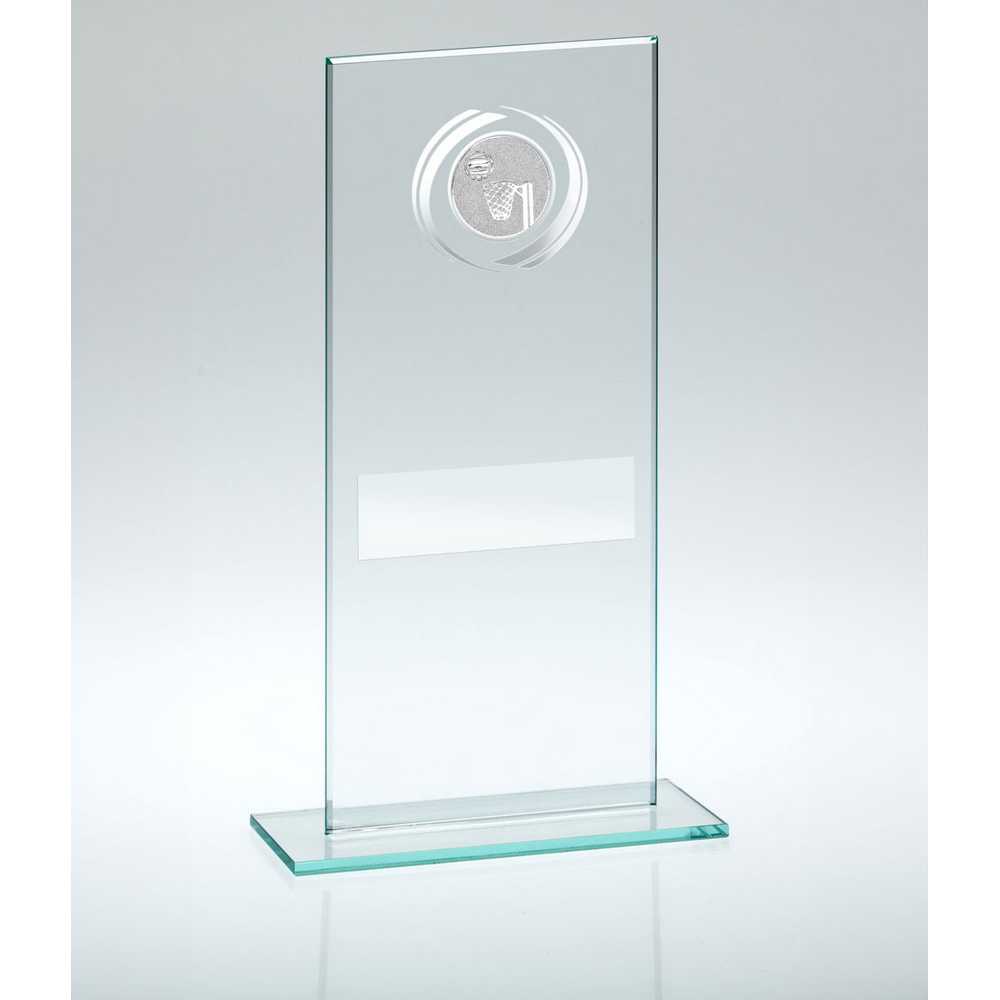 JADE/SILVER GLASS WITH NETBALL INSERT AND PLATE - 7.25in - Optimum Teamwear