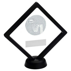 BLACK/CLEAR PLASTIC BOX WITH NETBALL INSERT TROPHY SILVER - 6in