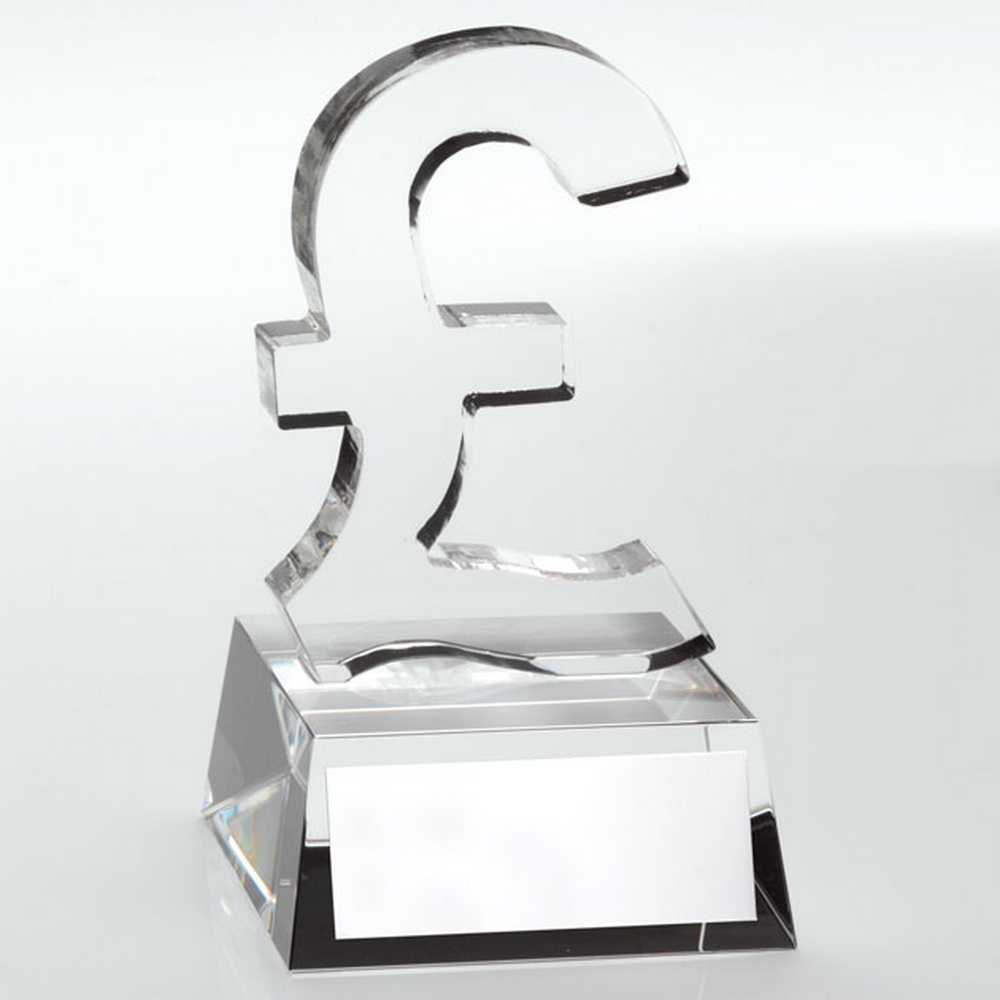 CLEAR GLASS 'POUND SIGN' WITH PLATE - 4.75in