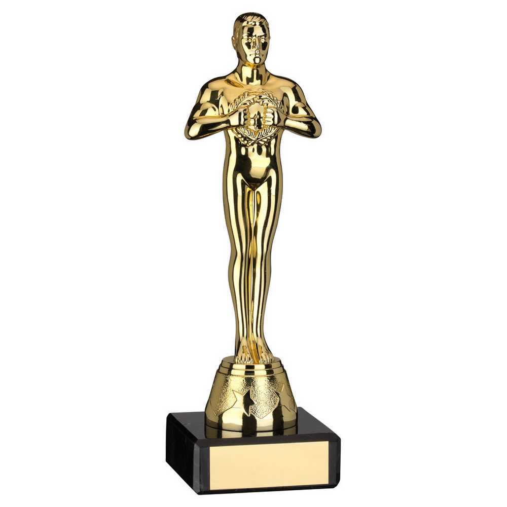 GOLD PLASTIC 'ACHIEVEMENT' FIGURE ON BLACK MARBLE TROPHY - 6.75in - Optimum Teamwear