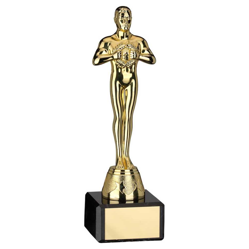 GOLD PLASTIC 'ACHIEVEMENT' FIGURE ON BLACK MARBLE TROPHY - 7.25in