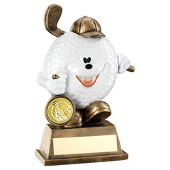 BRZ/WHITE COMEDY GOLF BALL FIGURE WITH PLATE (1in CENTRE) - 5.75in