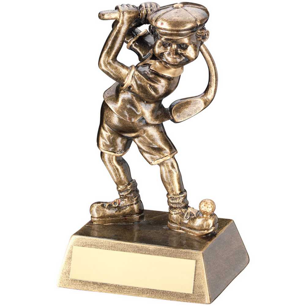 BRZ/GOLD MALE COMIC GOLF FIGURE WITH PLATE - 5.5in