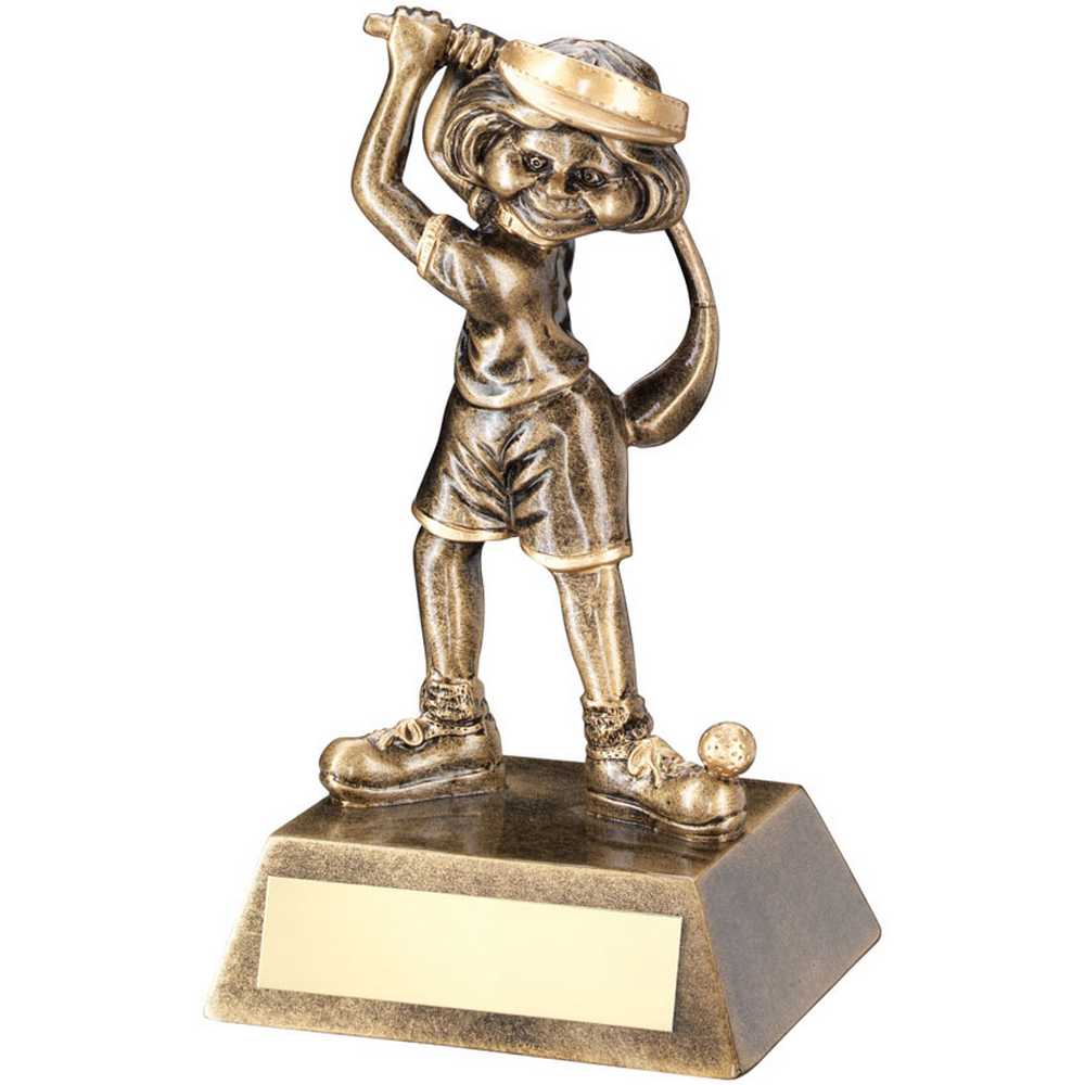 BRZ/GOLD FEMALE COMIC GOLF FIGURE WITH PLATE - 5.5in