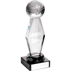 CLEAR GLASS LASERED GOLF COLUMN ON BLACK BASE L.D - 7.25in