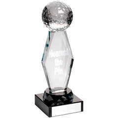 CLEAR GLASS LASERED GOLF COLUMN ON BLACK BASE N.T.P - 7.25in