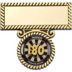 BLACK/GOLD PLASTIC BADGE AND BAR (1in CENTRE) - 2in