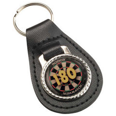 BLACK PU LEATHER KEY FOB (1in CENTRE) - 2.5in