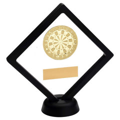 BLACK/CLEAR PLASTIC BOX WITH DARTS INSERT TROPHY GOLD - 6in
