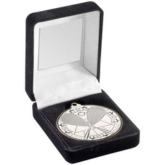 BLACK VELVET BOX AND 50mm MEDAL SQUASH TROPHY SILVER - 3.5in