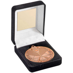 BLACK VELVET BOX AND 50mm MEDAL SQUASH TROPHY BRONZE - 3.5in