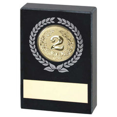 BLACK MARBLE WITH SILVER/GOLD WREATH AND PLATE (1in CENTRE) - 3x2in