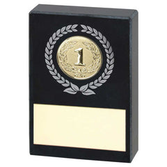 BLACK MARBLE WITH SILVER/GOLD WREATH AND PLATE (1in CENTRE) - 3.5x2.25in