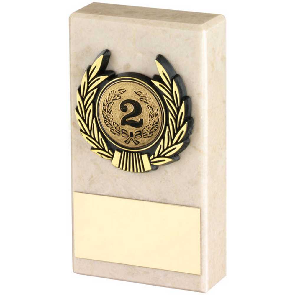 CREAM MARBLE AND GOLD TRIM ASSEMBLED TROPHY (1in CENTRE) - 4in - Optimum Teamwear