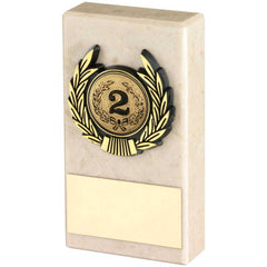 CREAM MARBLE AND GOLD TRIM ASSEMBLED TROPHY (1in CENTRE) - 4in - Optimum Teamwear