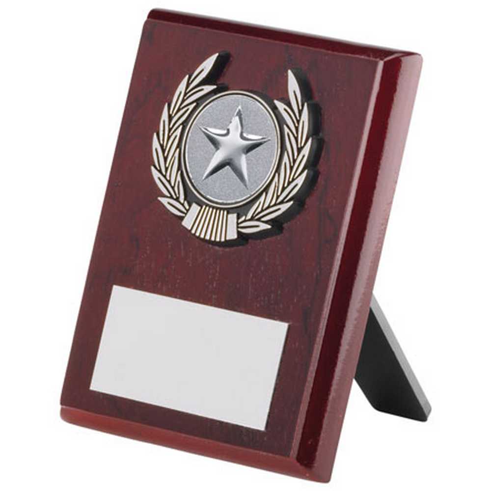 ROSEWOOD PLAQUE AND SILVER TRIM ASSEMBLED TROPHY (1in CENTRE) - 4in