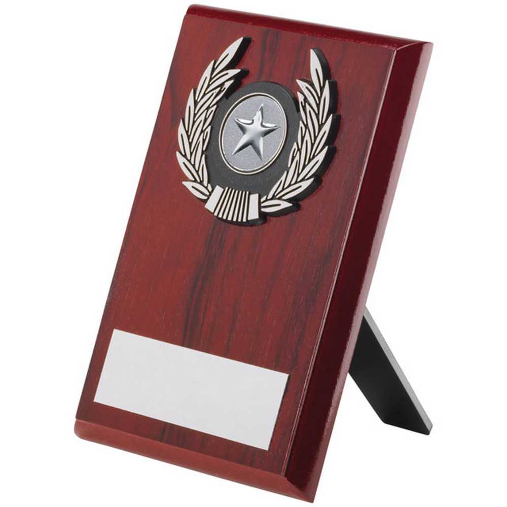 ROSEWOOD PLAQUE AND SILVER TRIM ASSEMBLED TROPHY (1in CENTRE) - 6in