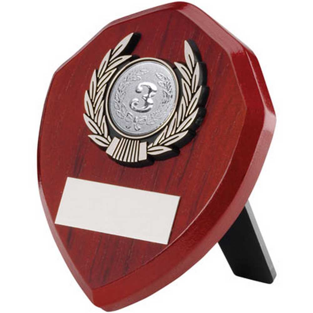 ROSEWOOD SHIELD AND SILVER TRIM ASSEMBLED TROPHY (1in CENTRE) - 4in - Optimum Teamwear