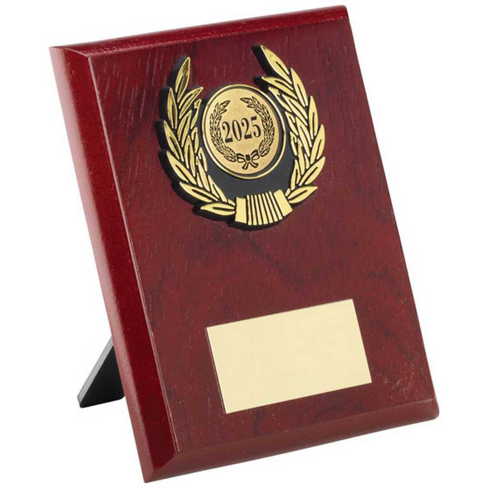 ROSEWOOD PLAQUE AND GOLD TRIM ASSEMBLED TROPHY (1in CENTRE) - 5in
