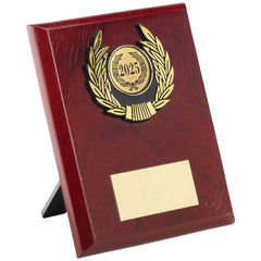 ROSEWOOD PLAQUE AND GOLD TRIM ASSEMBLED TROPHY (1in CENTRE) - 5in