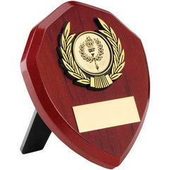 ROSEWOOD SHIELD AND GOLD TRIM ASSEMBLED TROPHY (1in CENTRE) - 4in - Optimum Teamwear