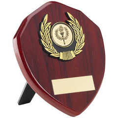 ROSEWOOD SHIELD AND GOLD TRIM ASSEMBLED TROPHY (1in CENTRE) - 5in