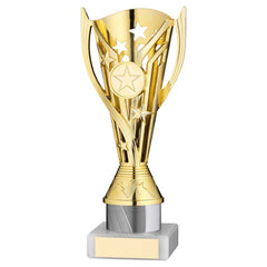GOLD/WHITE PLASTIC 'FLASH' CUP ASSEMBLED ON MARBLE (1in CEN) - 8in
