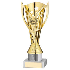 GOLD/WHITE PLASTIC 'FLASH' CUP ASSEMBLED ON MARBLE (1in CEN) - 8in