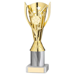 GOLD/WHITE PLASTIC 'FLASH' CUP ASSEMBLED ON MARBLE (1in CEN) - 9in