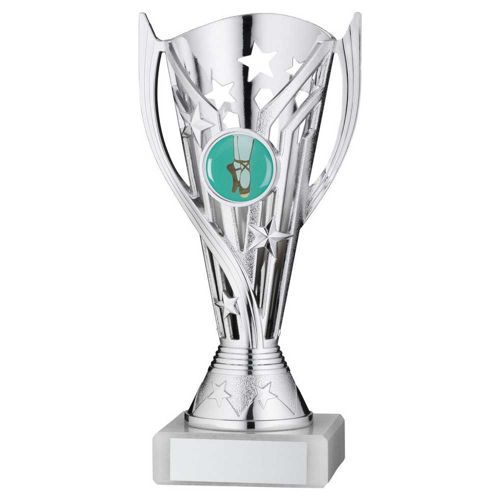 SILVER/BLUE PLASTIC 'FLASH' CUP ASSEMBLED ON MARBLE (1in CEN) - 7in