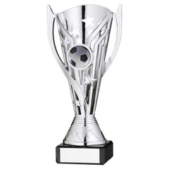 SILVER PLASTIC 'FLASH' CUP ON BLACK MARBLE ASSEMBLED TROPHY (1" CEN) - 6.75in